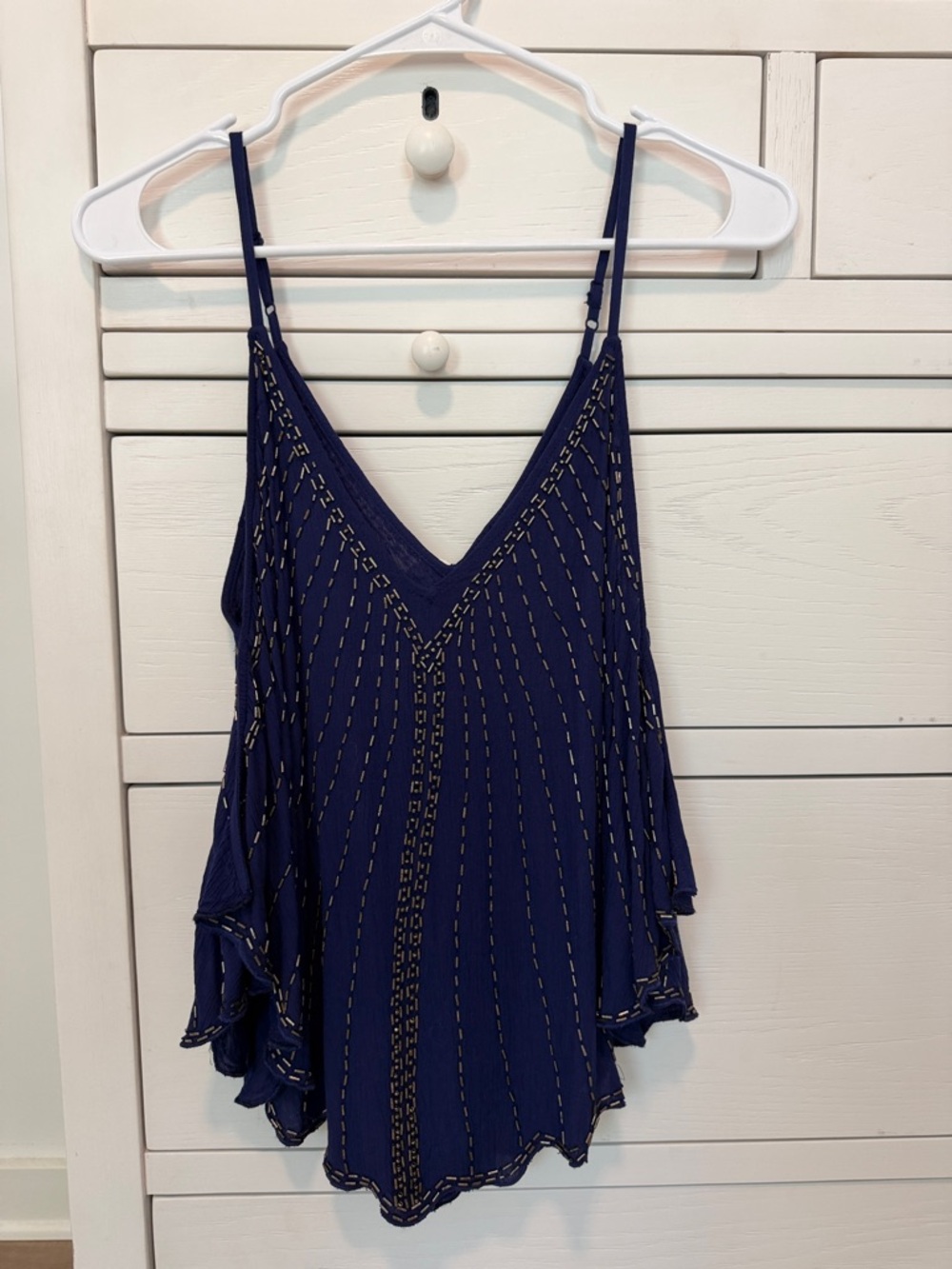 Free People Navy Blue V-Neck Top